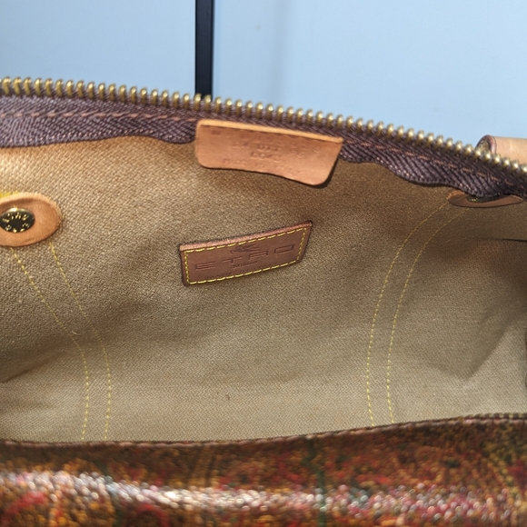 Etro | Vintage Papillon Natural Leather Burgundy Paisley Cylinder Mini Tote Bag - Picture 3 of 5